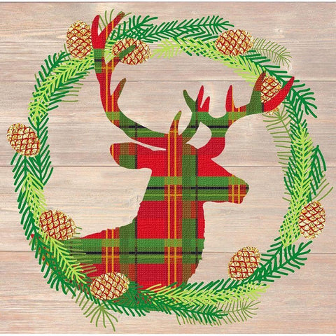 Plaid Stag Black Modern Wood Framed Art Print by Dos Santos, Bella