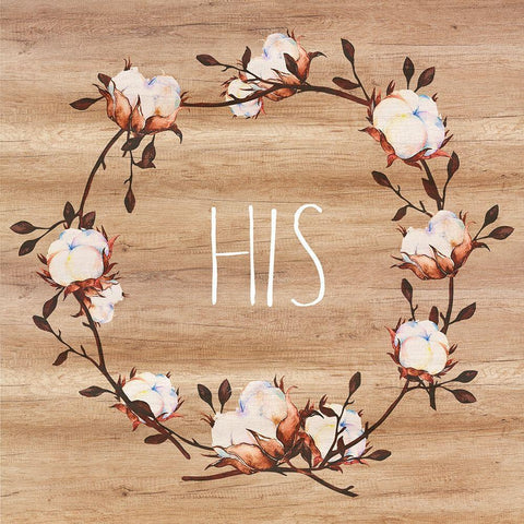 His, Cotton Wreath Gold Ornate Wood Framed Art Print with Double Matting by Dos Santos, Bella