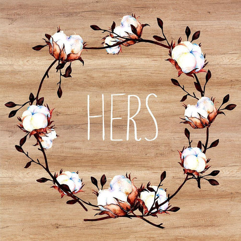 Hers, Cotton Wreath White Modern Wood Framed Art Print with Double Matting by Dos Santos, Bella