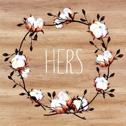 Hers, Cotton Wreath Black Modern Wood Framed Art Print with Double Matting by Dos Santos, Bella