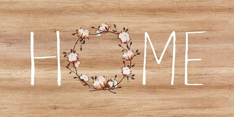 Home, Cotton Wreath Black Ornate Wood Framed Art Print with Double Matting by Dos Santos, Bella