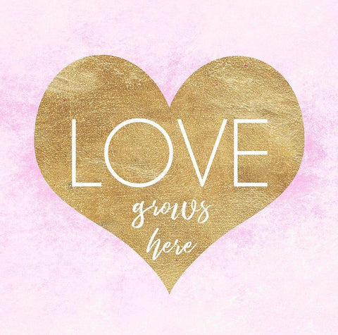 Love Grows Here White Modern Wood Framed Art Print with Double Matting by Dos Santos, Bella