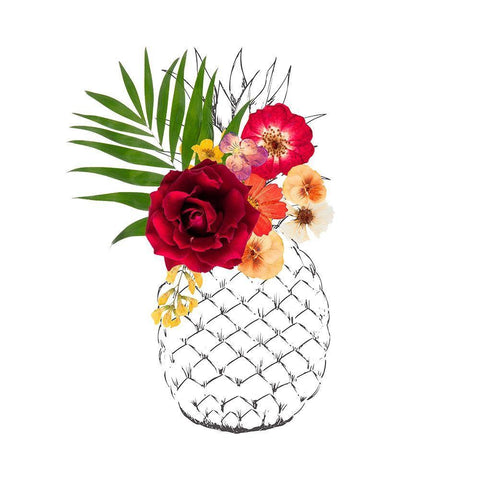Floral Pineapple White Modern Wood Framed Art Print with Double Matting by Dos Santos, Bella