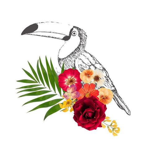 Floral Toucan Black Ornate Wood Framed Art Print with Double Matting by Dos Santos, Bella