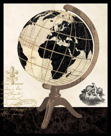 Vintage French Globe Black Ornate Wood Framed Art Print with Double Matting by Ross, Devon