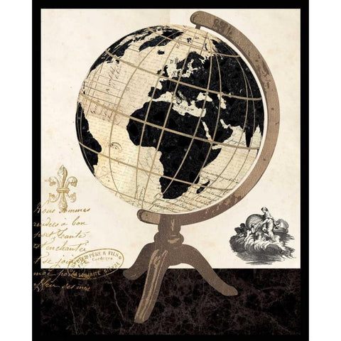 Vintage French Globe Gold Ornate Wood Framed Art Print with Double Matting by Ross, Devon