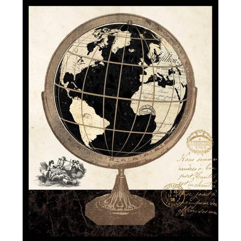 Antique French Globe Gold Ornate Wood Framed Art Print with Double Matting by Ross, Devon