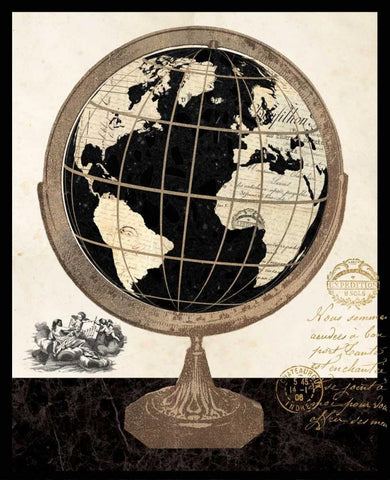 Antique French Globe Black Ornate Wood Framed Art Print with Double Matting by Ross, Devon