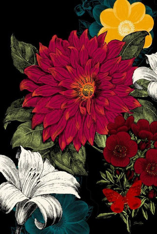 Vibrant Florals Black 1 Black Ornate Wood Framed Art Print with Double Matting by Ross, Devon