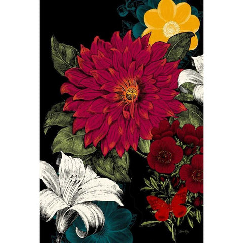 Vibrant Florals Black 1 Black Modern Wood Framed Art Print by Ross, Devon