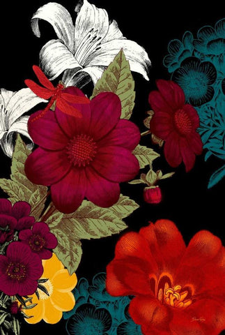 Vibrant Florals Black 2 White Modern Wood Framed Art Print with Double Matting by Ross, Devon