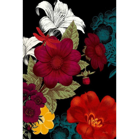 Vibrant Florals Black 2 Gold Ornate Wood Framed Art Print with Double Matting by Ross, Devon