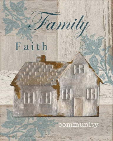 Family - Faith - Community Black Ornate Wood Framed Art Print with Double Matting by Appleman, Sam