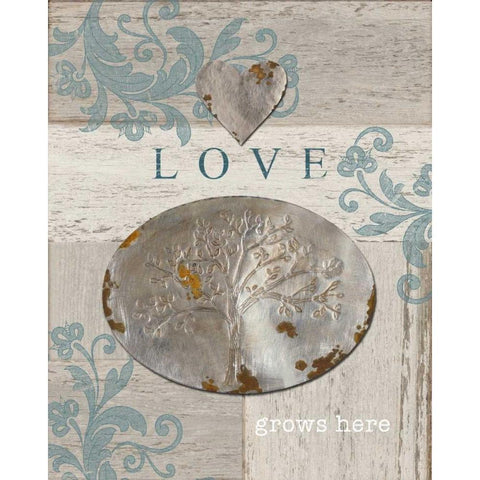 Love Grows Here White Modern Wood Framed Art Print by Appleman, Sam