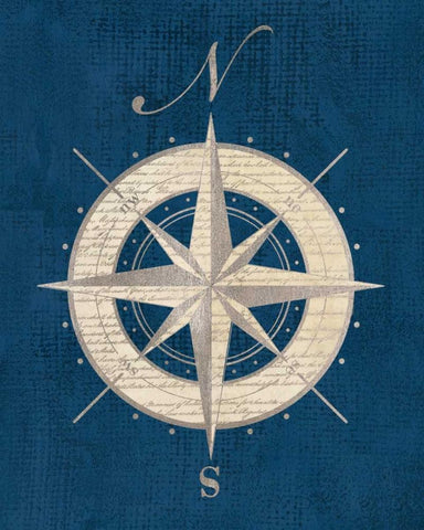 Compass Rose Coastal Blue Black Ornate Wood Framed Art Print with Double Matting by Appleman, Sam