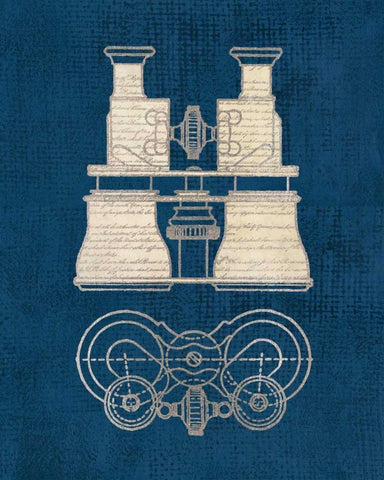 Antique Binoculars Coastal Blue White Modern Wood Framed Art Print with Double Matting by Appleman, Sam