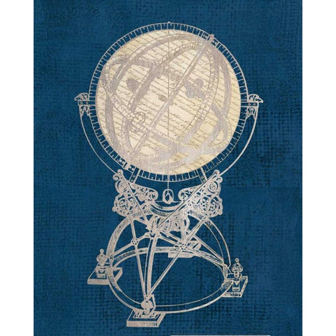 Old World Globe Coastal Blue Gold Ornate Wood Framed Art Print with Double Matting by Appleman, Sam