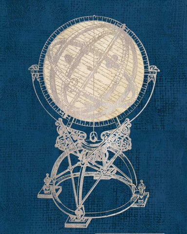 Old World Globe Coastal Blue Black Ornate Wood Framed Art Print with Double Matting by Appleman, Sam
