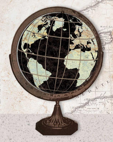 Antique Globe Black Ornate Wood Framed Art Print with Double Matting by Appleman, Sam