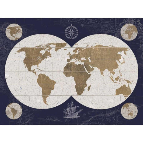 Explorers Map - Blue Gold Ornate Wood Framed Art Print with Double Matting by Appleman, Sam