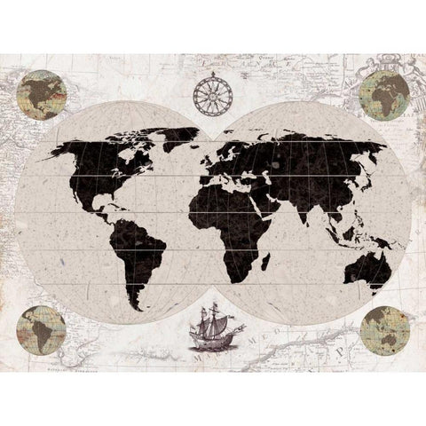 Explorers Map White Modern Wood Framed Art Print by Appleman, Sam