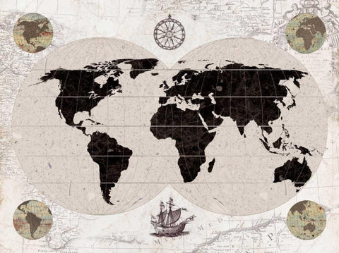 Explorers Map Black Ornate Wood Framed Art Print with Double Matting by Appleman, Sam