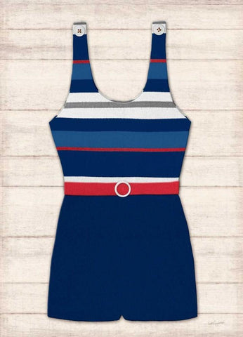 Vintage Swim Suit - Blue and Red 2 Black Ornate Wood Framed Art Print with Double Matting by Appleman, Sam