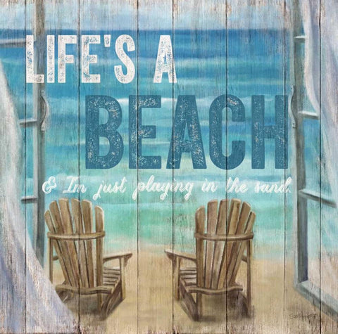 Lifes A Beach Weathered Wood Sign Black Ornate Wood Framed Art Print with Double Matting by Appleman, Sam