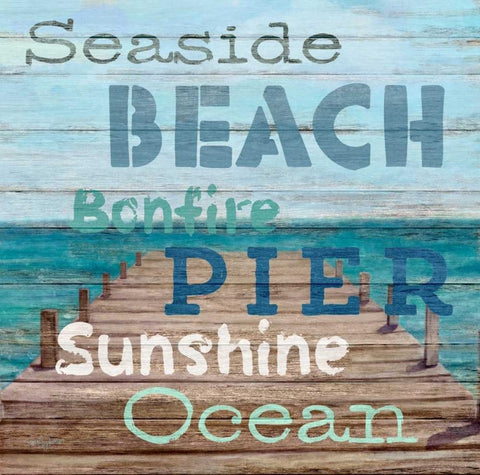 Pier View Weathered Wood Sign White Modern Wood Framed Art Print with Double Matting by Appleman, Sam