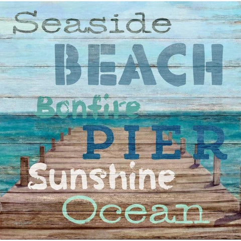 Pier View Weathered Wood Sign Black Modern Wood Framed Art Print by Appleman, Sam