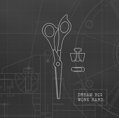 Scissor Blueprint White Modern Wood Framed Art Print with Double Matting by Appleman, Sam