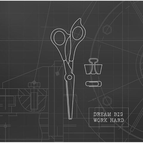 Scissor Blueprint Black Modern Wood Framed Art Print by Appleman, Sam