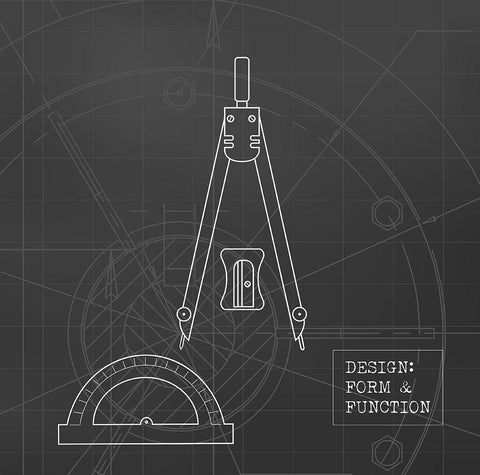 Geometry Tools Blueprint Black Ornate Wood Framed Art Print with Double Matting by Appleman, Sam