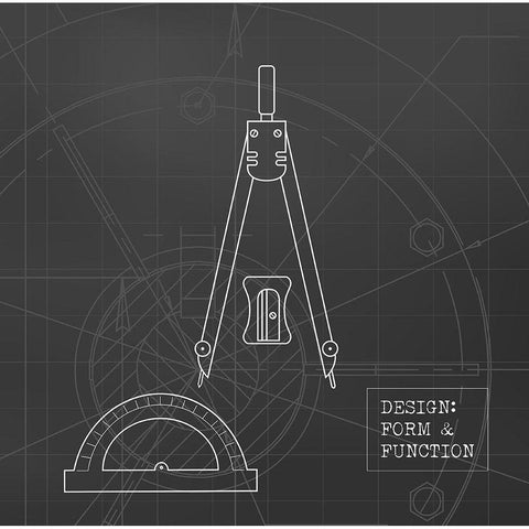 Geometry Tools Blueprint Black Modern Wood Framed Art Print with Double Matting by Appleman, Sam
