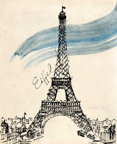 Eiffel Tower in Pen Black Ornate Wood Framed Art Print with Double Matting by Yamada, Morgan