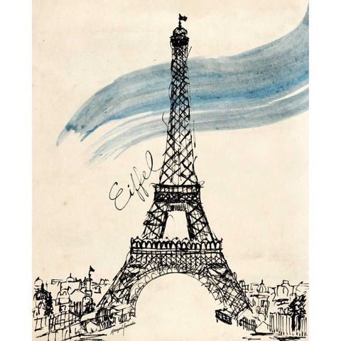 Eiffel Tower in Pen Black Modern Wood Framed Art Print with Double Matting by Yamada, Morgan