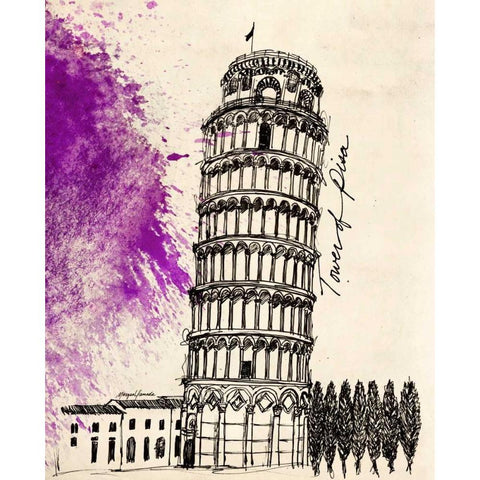 Tower of Pisa in Pen Gold Ornate Wood Framed Art Print with Double Matting by Yamada, Morgan