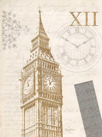 The Details of Big Ben Black Ornate Wood Framed Art Print with Double Matting by Yamada, Morgan