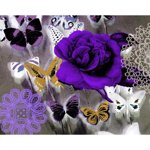 Butterfly Collage Purple White Modern Wood Framed Art Print by Taylor, Evangeline