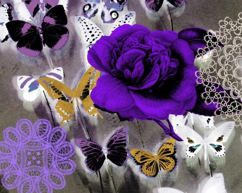 Butterfly Collage Purple White Modern Wood Framed Art Print with Double Matting by Taylor, Evangeline