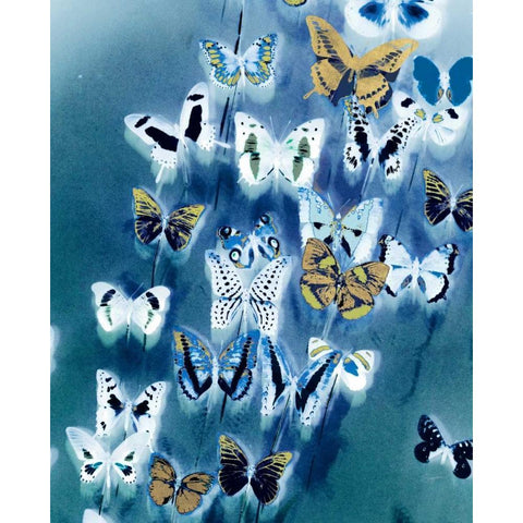 Bouquet Of Butterflies Gold Ornate Wood Framed Art Print with Double Matting by Taylor, Evangeline