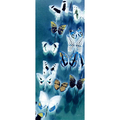 Morccan Blue Butterflies 1 Black Modern Wood Framed Art Print by Taylor, Evangeline