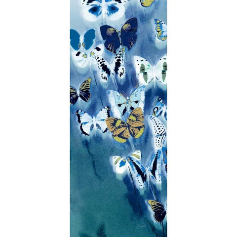 Morccan Blue Butterflies 2 Gold Ornate Wood Framed Art Print with Double Matting by Taylor, Evangeline