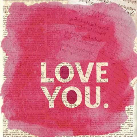 Love You Newsprint White Modern Wood Framed Art Print with Double Matting by Taylor, Evangeline