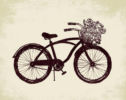 Flower Basket Bike White Modern Wood Framed Art Print with Double Matting by Taylor, Evangeline