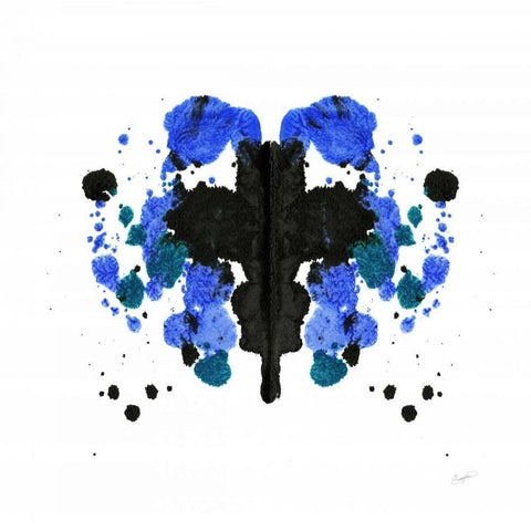 Ink Blot Indigo 1 Black Modern Wood Framed Art Print by Taylor, Evangeline