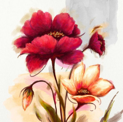 Floral Allegro White Modern Wood Framed Art Print with Double Matting by Art Atelier Alliance