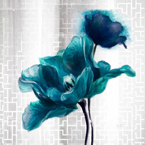 Ethereal Spring Turquoise Tulip White Modern Wood Framed Art Print with Double Matting by Art Atelier Alliance