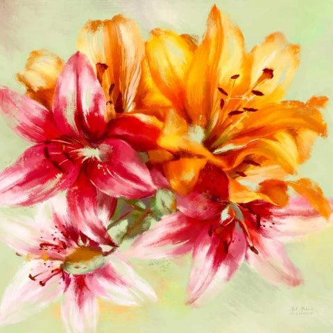 Bursting Lillies 1 Black Ornate Wood Framed Art Print with Double Matting by Art Atelier Alliance