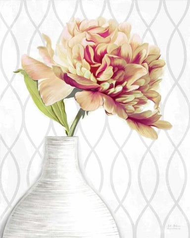 Designer Peony 1 White Modern Wood Framed Art Print with Double Matting by Art Atelier Alliance